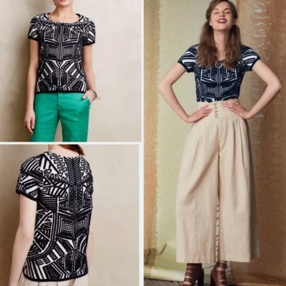 Anthropologie Moth Textured tribal sweater